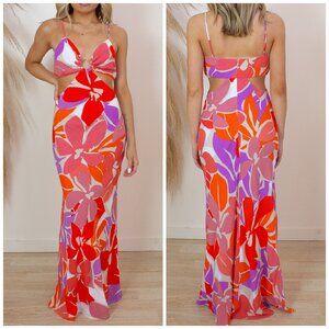 Emory Park Orange and Purple Floral Maxi Dress Small